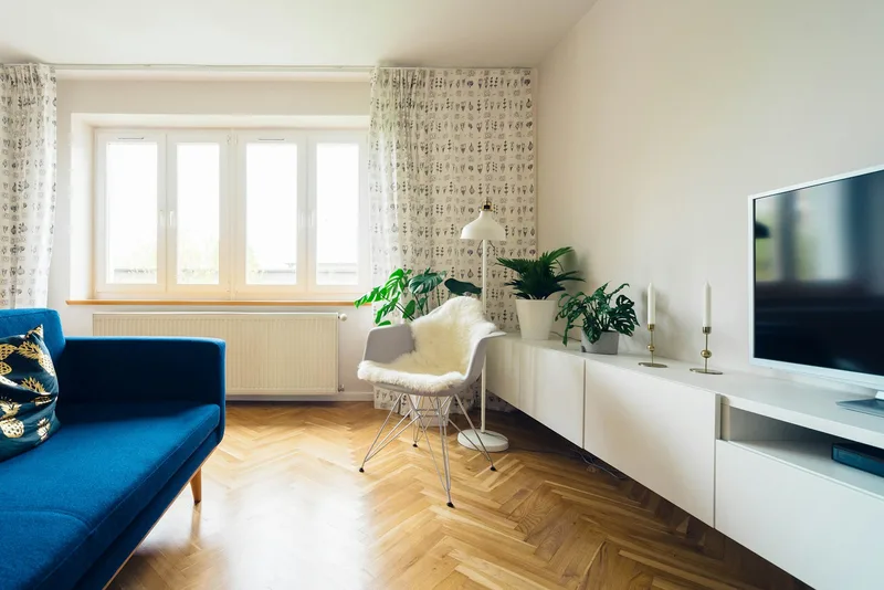Minimal interior with a wooden table