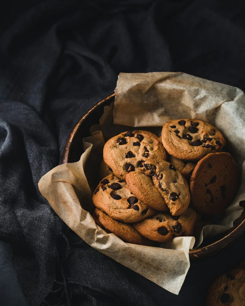 Chocolate chip cookies in a bowl
